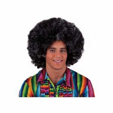 Afro hippie pruik zilver/zwart carnaval