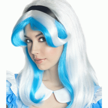 Alice pruik wit/blauw carnaval
