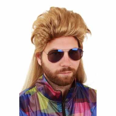 Blonde herenpruik kuif matje carnaval