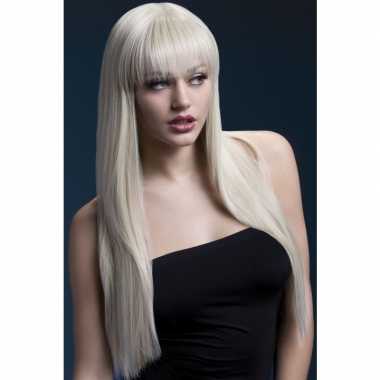 Blonde lange pruik laagjes dames carnaval