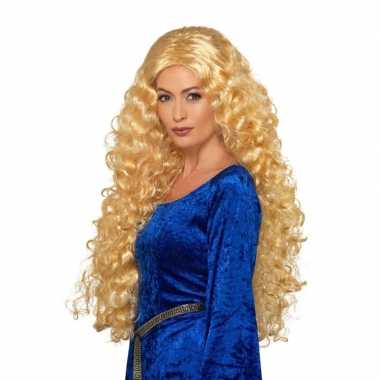 Blonde middeleeuwse pruik krullen carnaval