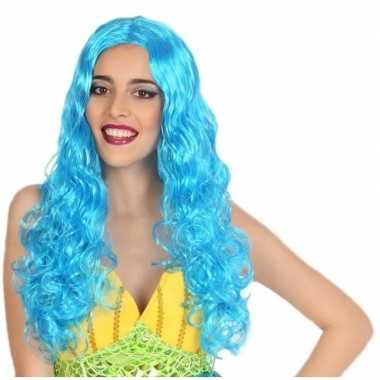 Carnaval dames pruik zeemeermin blauw