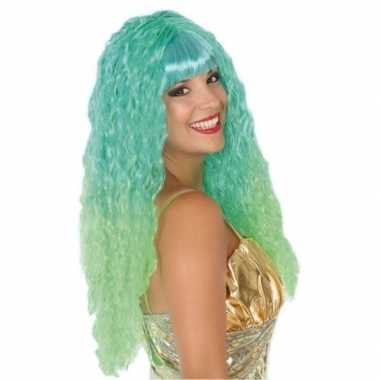 Carnaval dames pruik zeemeermin groen/aqua