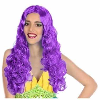 Carnaval dames pruik zeemeermin paars