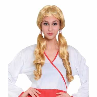 Carnaval pruik blond staartjes dames