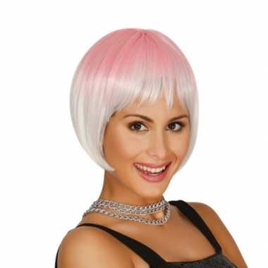 Carnaval pruiken zilver roze