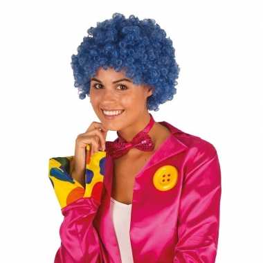 Clownspruik blauwe krulletjes verkleed accessoire carnaval