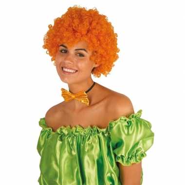 Clownspruik oranje krulletjes verkleed accessoire carnaval