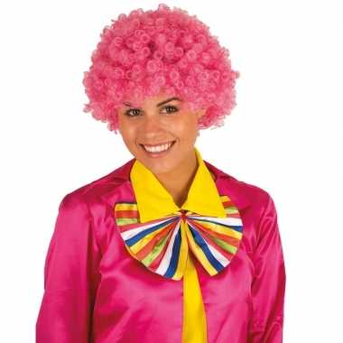 Clownspruik roze krulletjes verkleed accessoire carnaval
