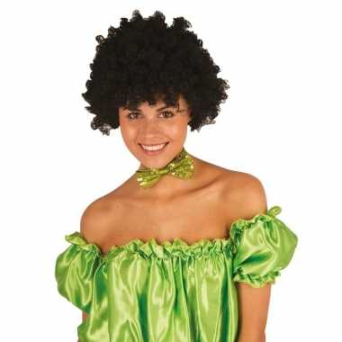 Clownspruik zwarte krulletjes verkleed accessoire carnaval