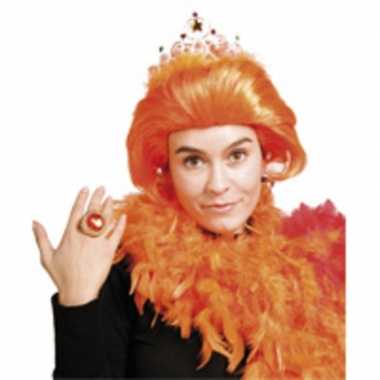 Dames pruik oranje beatrix kroontje carnaval
