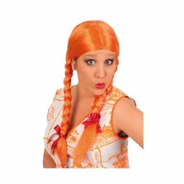 Dames pruik vlechten oranje carnaval
