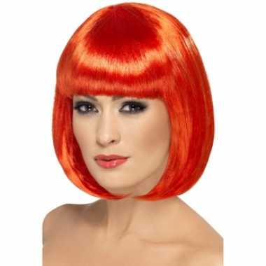 Damespruik halflang haar rood carnaval
