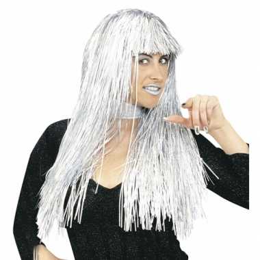 Disco pruiken zilver folie carnaval