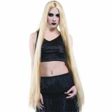 Extra lange dames pruik blond carnaval