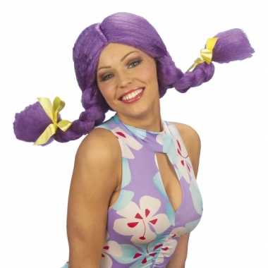Fel gekleurde paarse dolly pruik carnaval