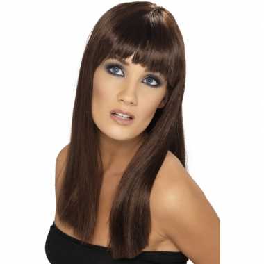 Glamour pruik bruin dames carnaval