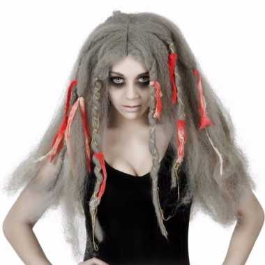 Grijs lange dames pruik carnaval