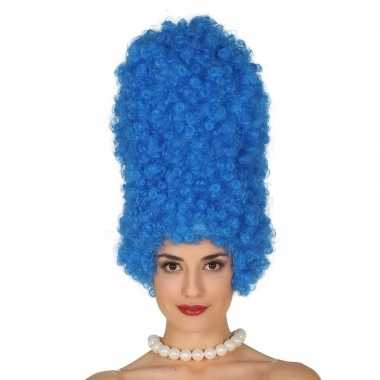 Hoge pruik blauw dames carnaval