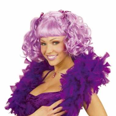Paarse damespruik pony twee staarten carnaval