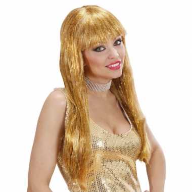 Pruik glitter glamour goud carnaval