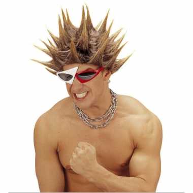 Punk herenpruik bruin carnaval