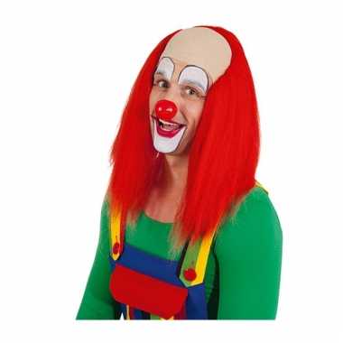 Rode clown pruik hoog voorhoofd carnaval