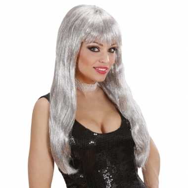 Zilveren pruik glitter carnaval