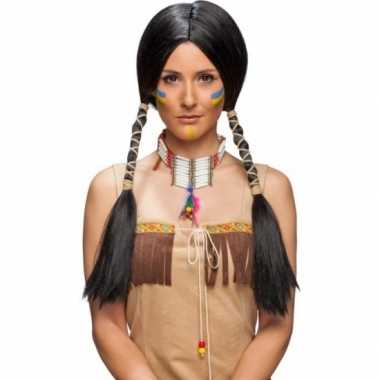 Zwarte damespruik indiaan carnaval