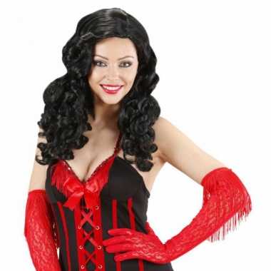 Zwarte krullen pruik dames carnaval