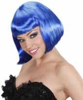 Blauwe bob pruik pony carnaval