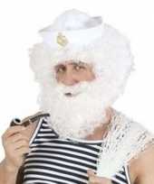 Carnavalskleding witte krullende herenpruik baard