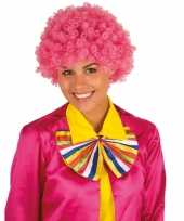 Clownspruik roze krulletjes verkleed accessoire carnaval