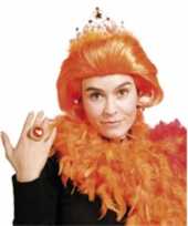 Dames pruik oranje beatrix kroontje carnaval