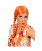 Dames pruik vlechten oranje carnaval
