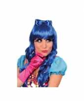 Damespruik blauw haarstrik carnaval