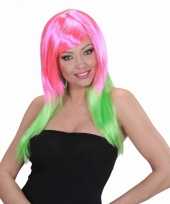 Duo damespruik roze groen carnaval