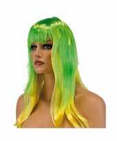 Multikleur pruik groen geel carnaval