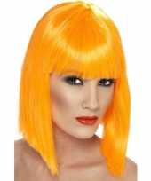 Neon oranje korte pruik pony dames carnaval