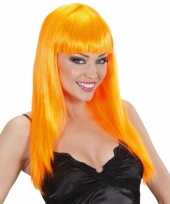 Oranje pruik lang stijl haar carnaval