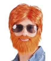 Oranje verkleed pruik baard snor carnaval