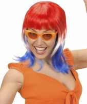 Rood wit blauwe fanpruik dames carnaval
