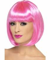 Roze pruik bob pony carnaval