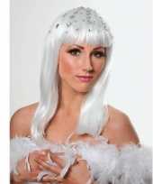 Witte disco pruik steentjes carnaval